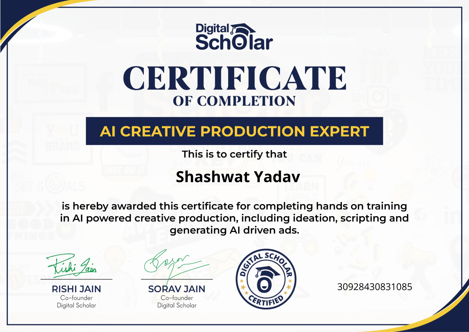 AI Creative Production Expert certificate